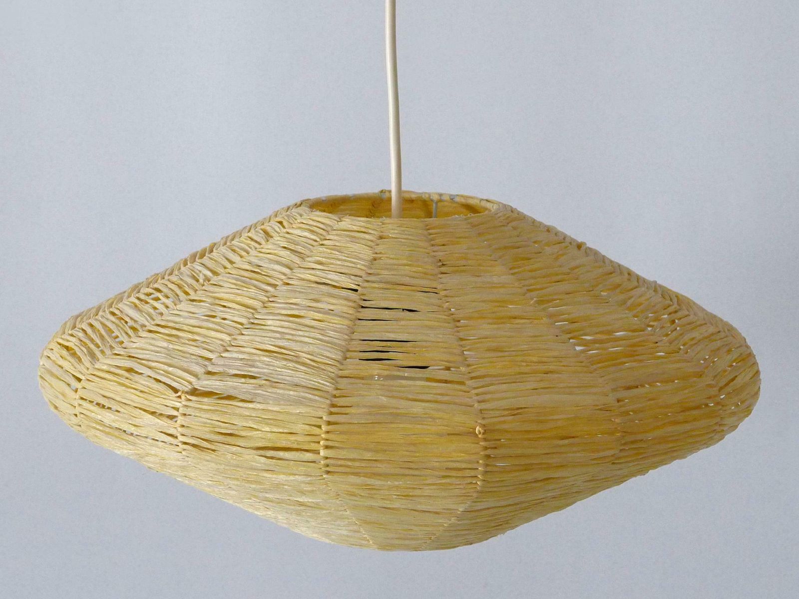 photo vinterior Rare Mid Century Modern Raffia Bast Pendant Lamp Or Hanging Light Germany 1970s