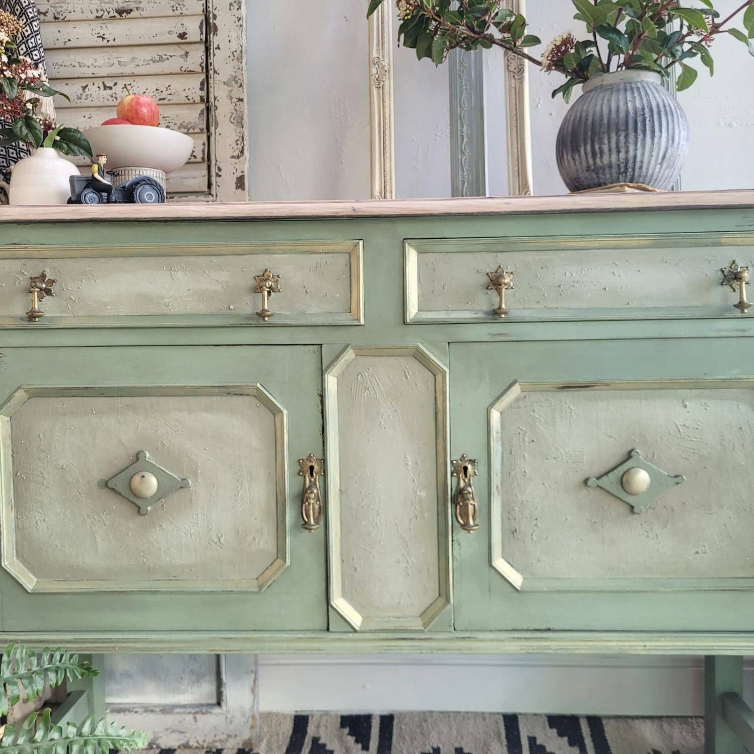 Commission Item   Sideboard Painted Green   Farmhouse Country Boho Style   Gold Accents   Hand Painted photo for sale