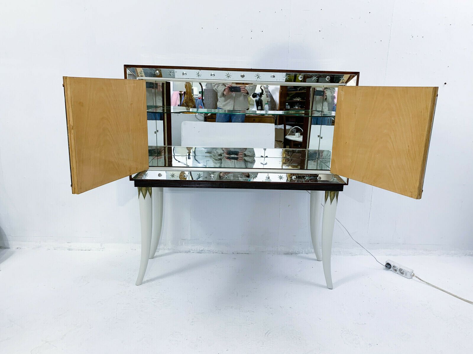 Italian Mid Century Mirrored Cocktail Cabinet In The Style Of Borsani photo for sale