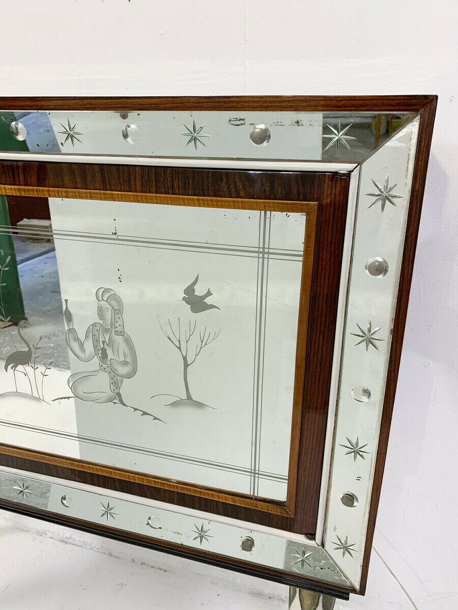 Italian Mid Century Mirrored Cocktail Cabinet In The Style Of Borsani photo vinterior