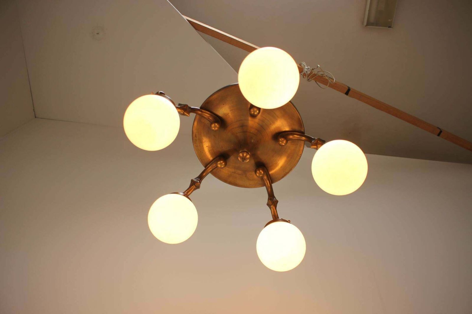 photo vinterior Art Deco Large 5 Flamming Chandelier, 1930s