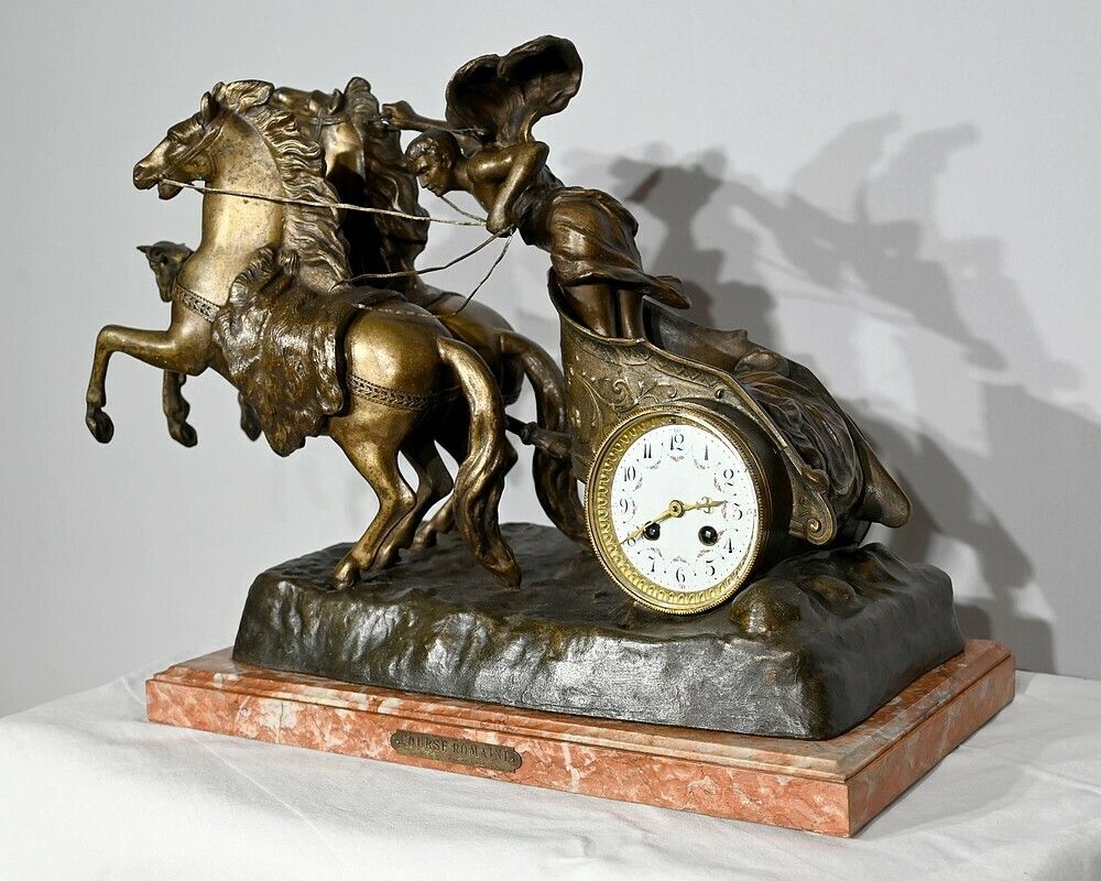 Important Spelter Clock “Roman Race” By X.Raphanel – Late 19th Century photo for sale