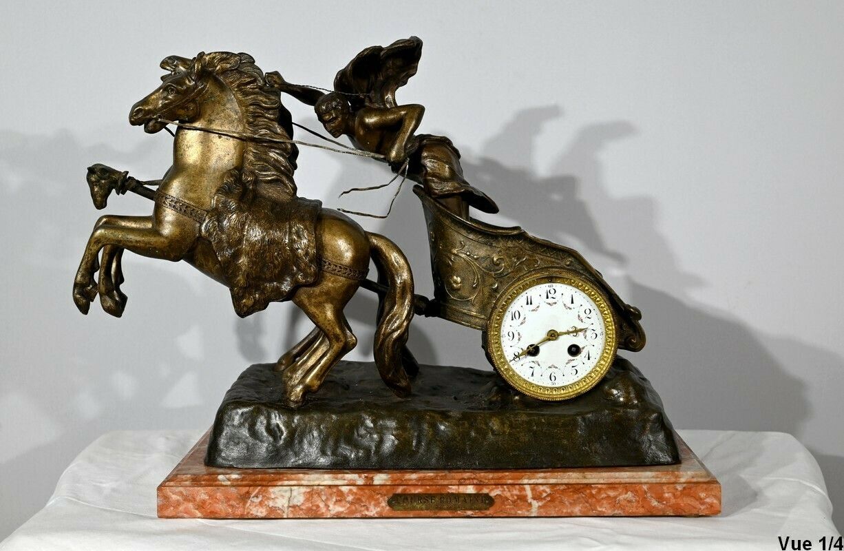 Important Spelter Clock “Roman Race” By X.Raphanel – Late 19th Century photo Home Decor
