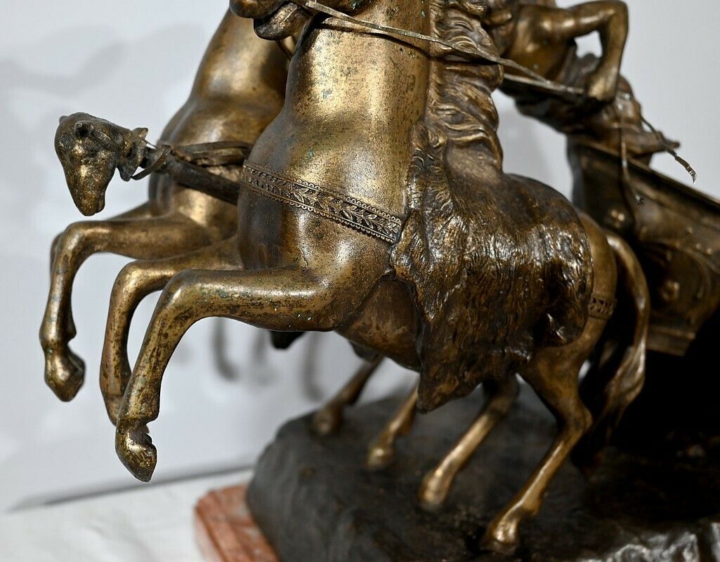 Important Spelter Clock “Roman Race” By X.Raphanel – Late 19th Century photo vintage