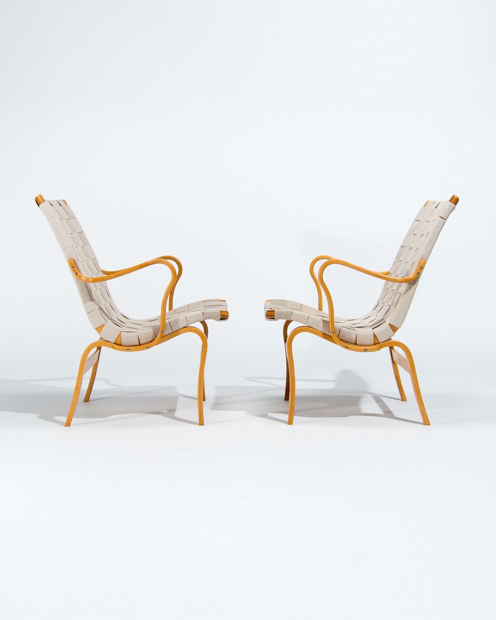 Bruno Mathsson Eva Armchairs In Beech & Linen, Mid Century Swedish Design 1960’s photo furniture