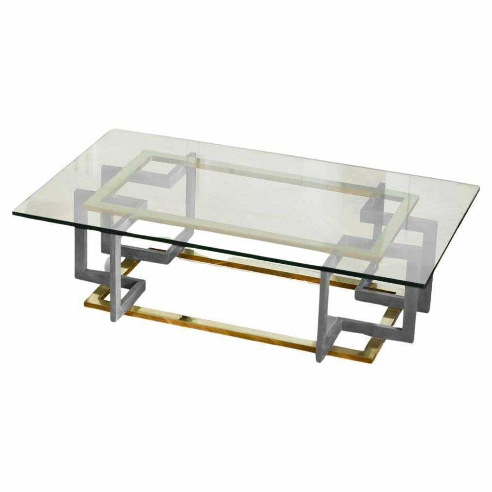 Coffee Table In Metal And Brass With Glass Top, 1980s