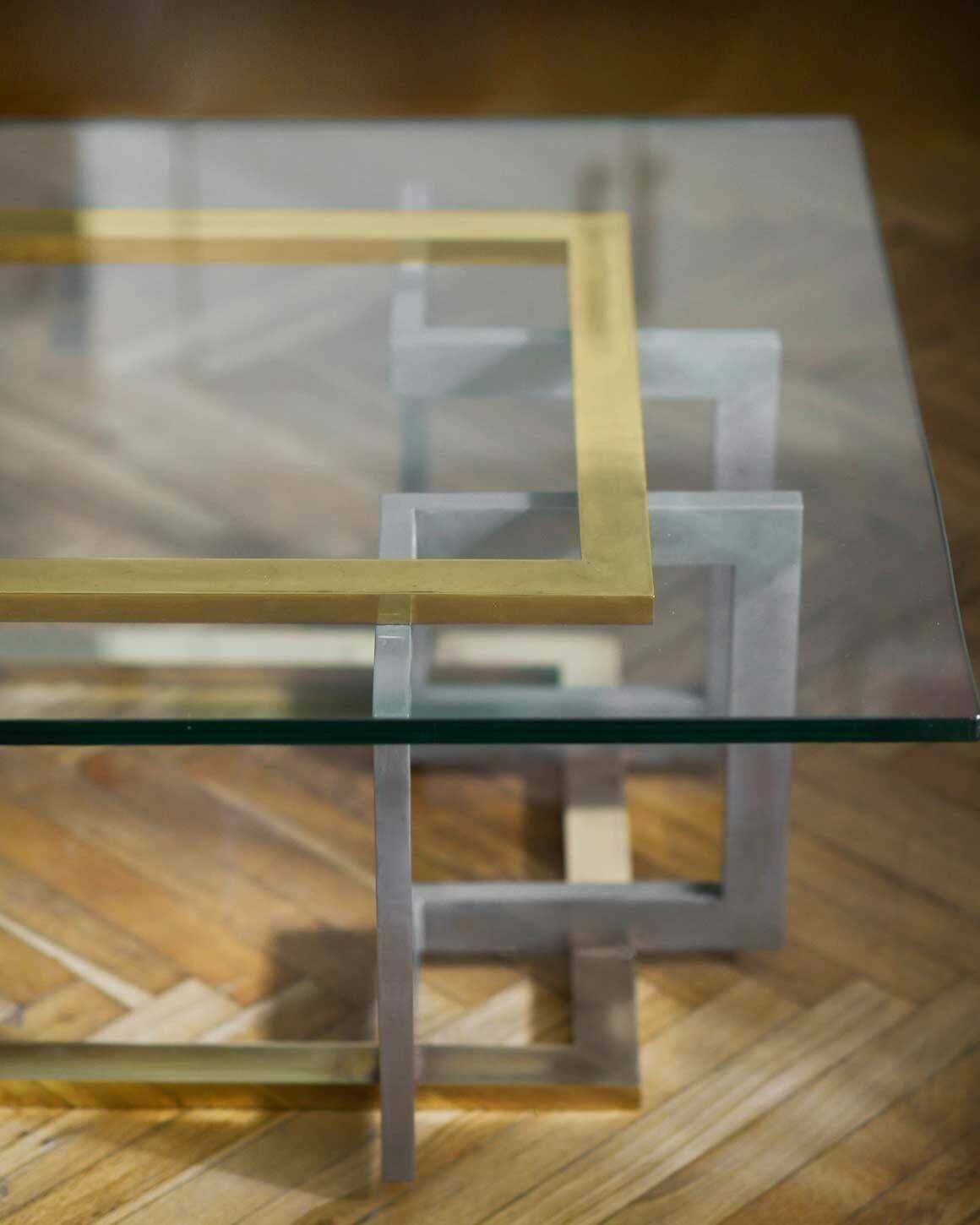 Coffee Table In Metal And Brass With Glass Top, 1980s photo furniture