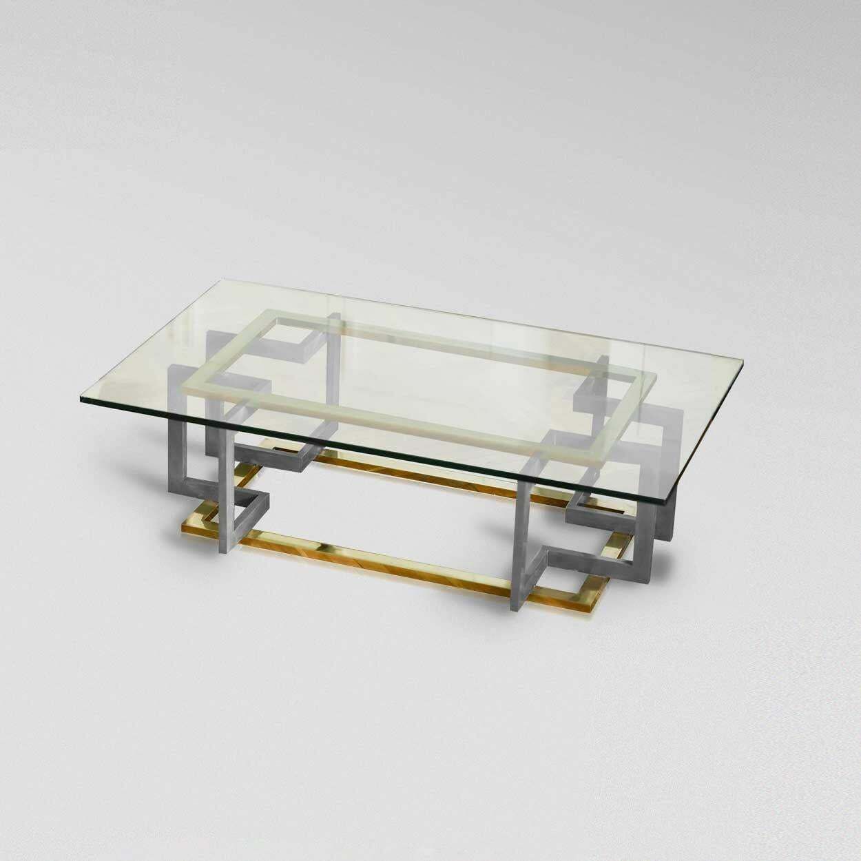 Coffee Table In Metal And Brass With Glass Top, 1980s photo 1649.0