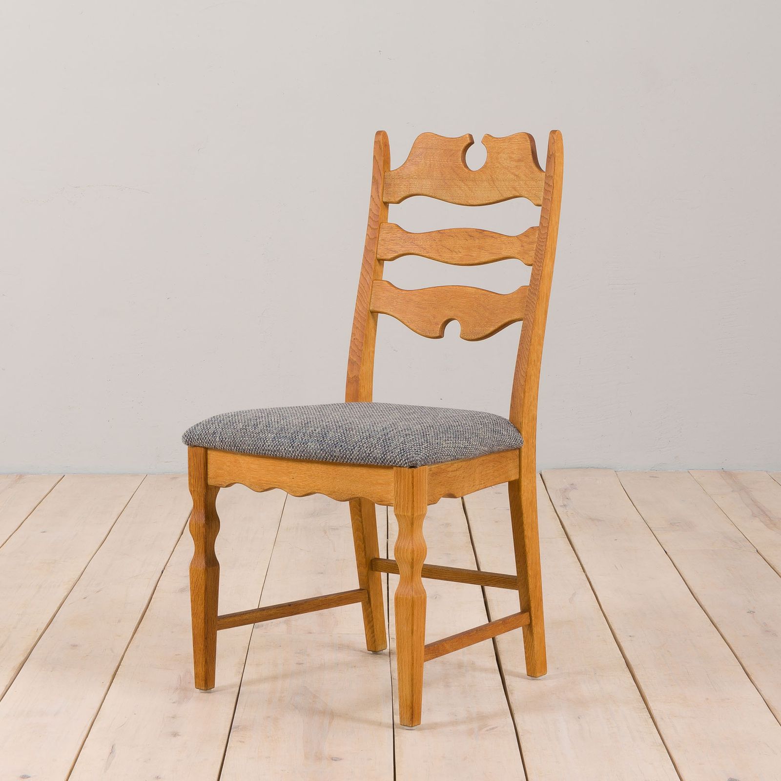 Danish Set Of Six Oak Razor Chairs, H. Kjærnulf For Eg Kvalitetsmøbler 1960s photo vintage