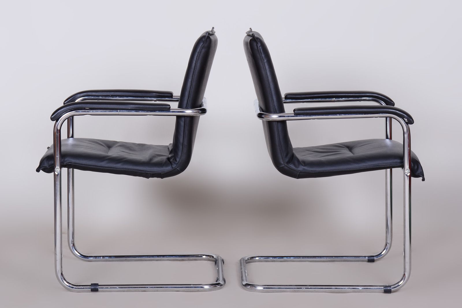 Pair Of Black Bauhaus Chairs, Artificial Leather, Chrome, Well Preserved Original Condition, 1970s, Germany photo buy