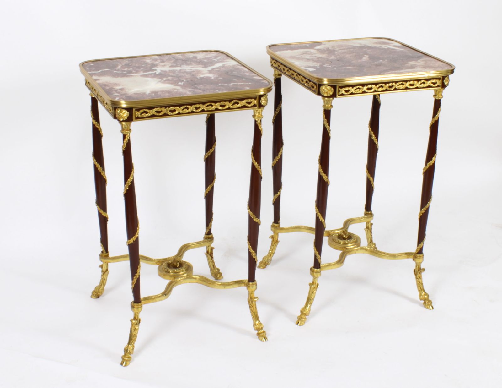 Vintage Pair Of French Louis Revival Ormolu Mounted Occasional Tables 20th C