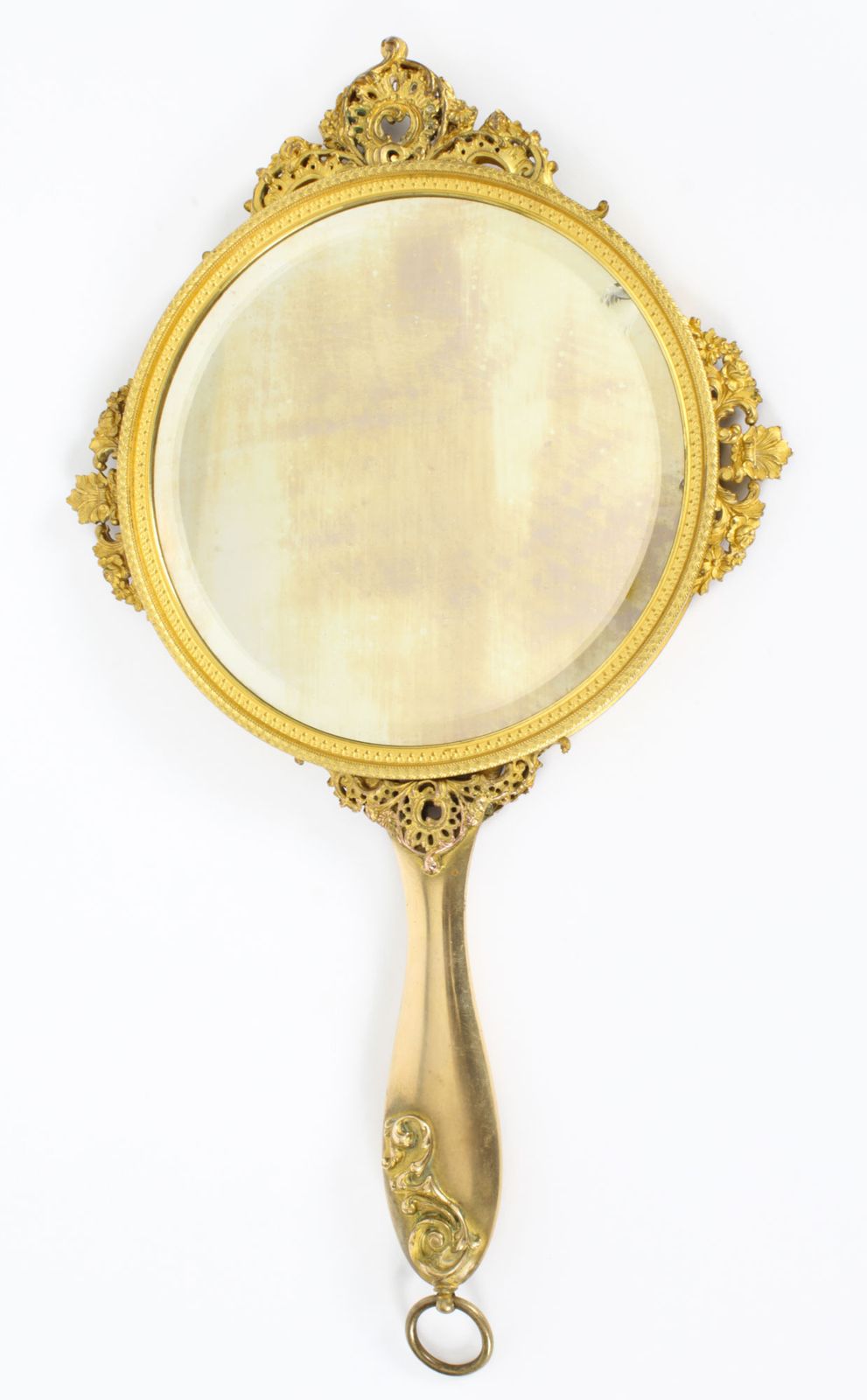 1250.0 Antique French Limoges Ormolu Hand Mirror, Signed Joseph Meissonnier  19th C photo