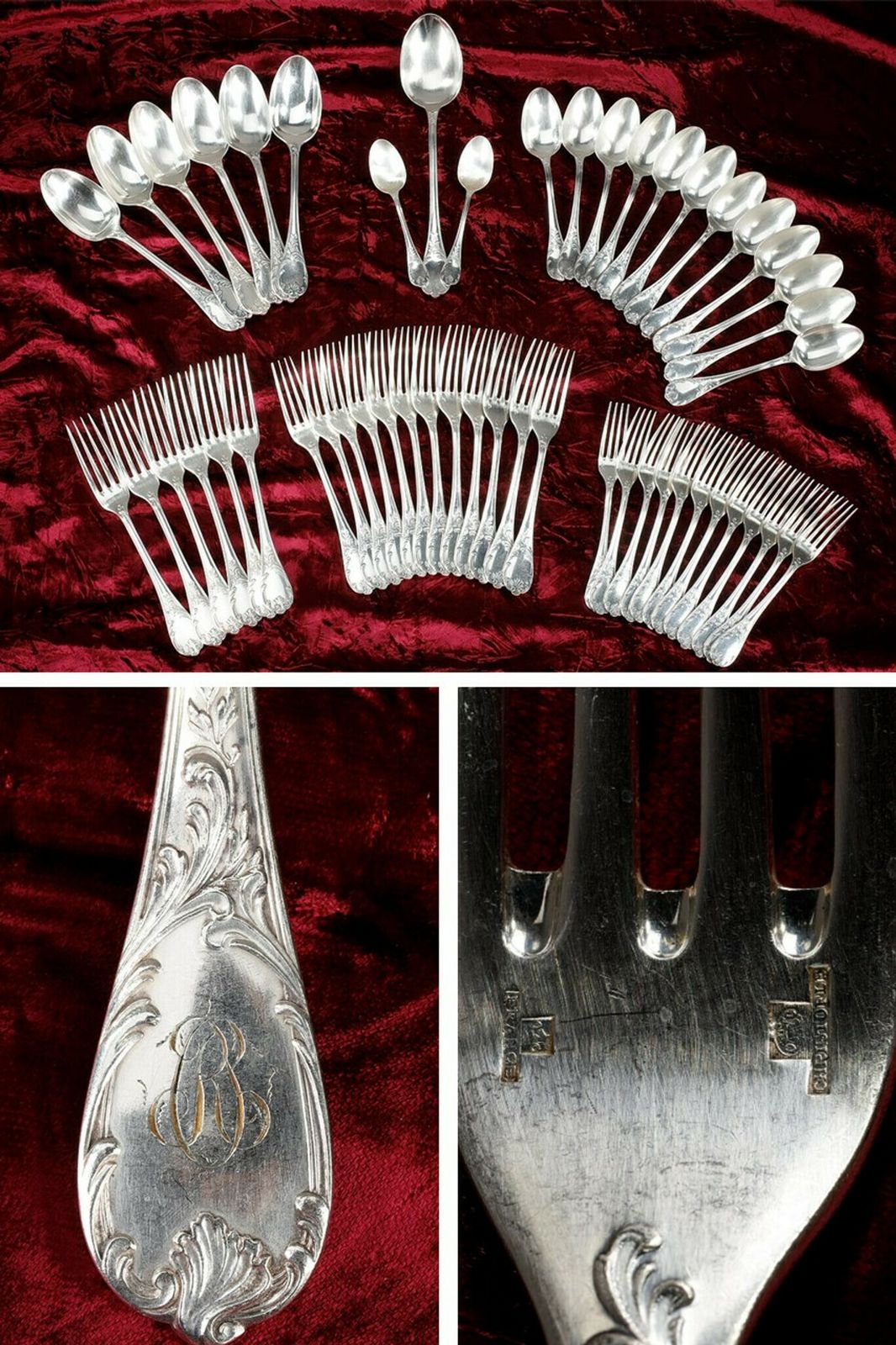 Christofle   Set Of 51 Louis XV Style Silver Plated Flatware