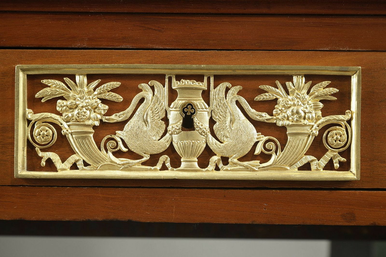 16335.0 Mahogany, Mahogany Veneer And Bronze Middle Table, Egyptian Return Style photo