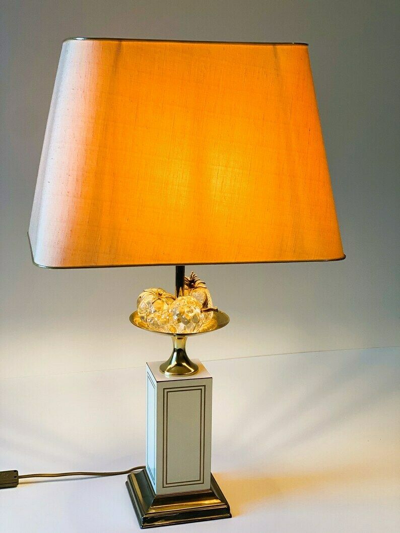 Hollywood Regency Tafellamp Met Kristallen Fruit En Messing Details, Jaren 1970 photo furniture