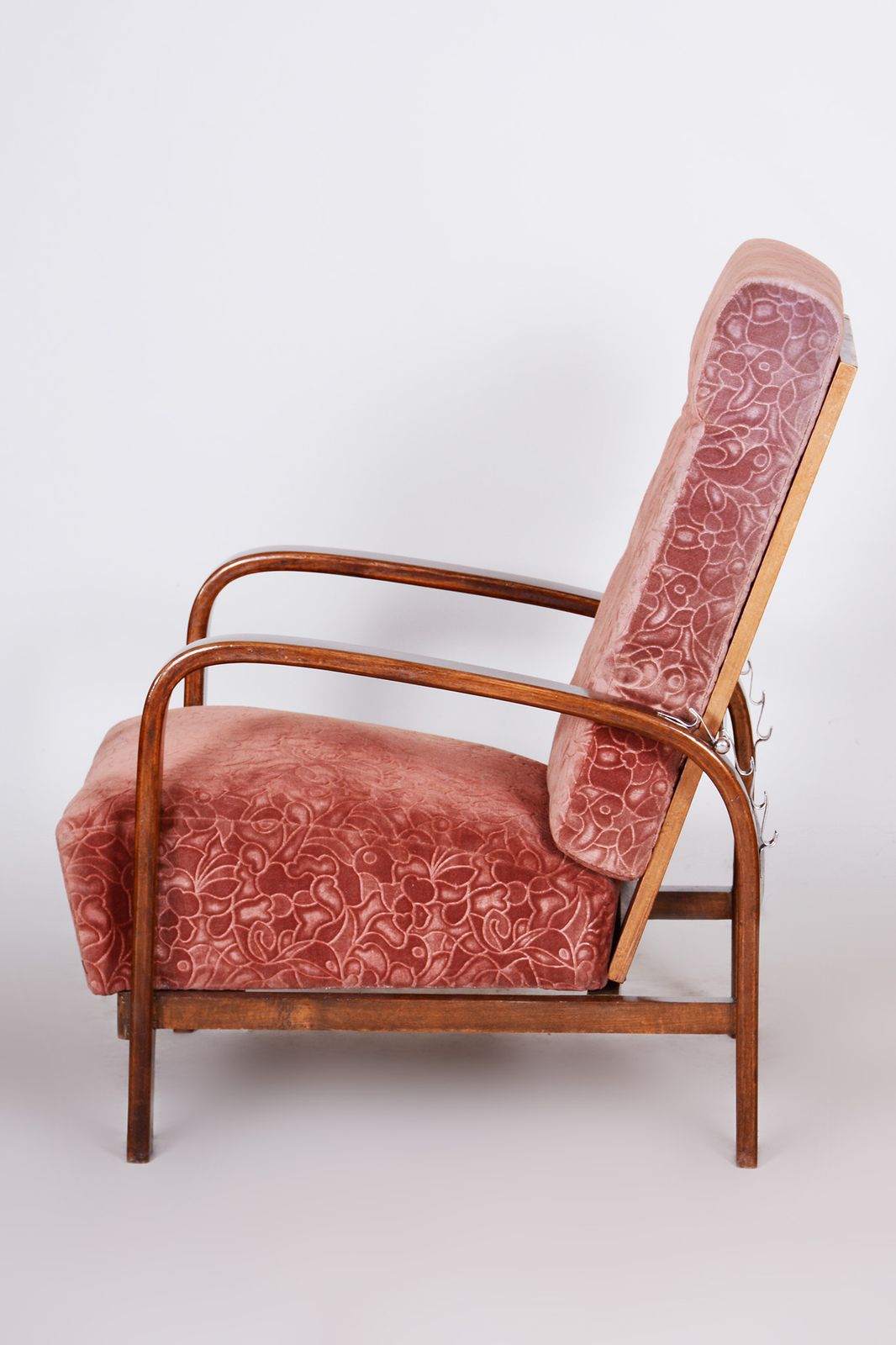 Restored Art Deco Positioning Armchair, Beech Solid Wood With Walnut Veneer, 1930s, Czechia photo Furniture
