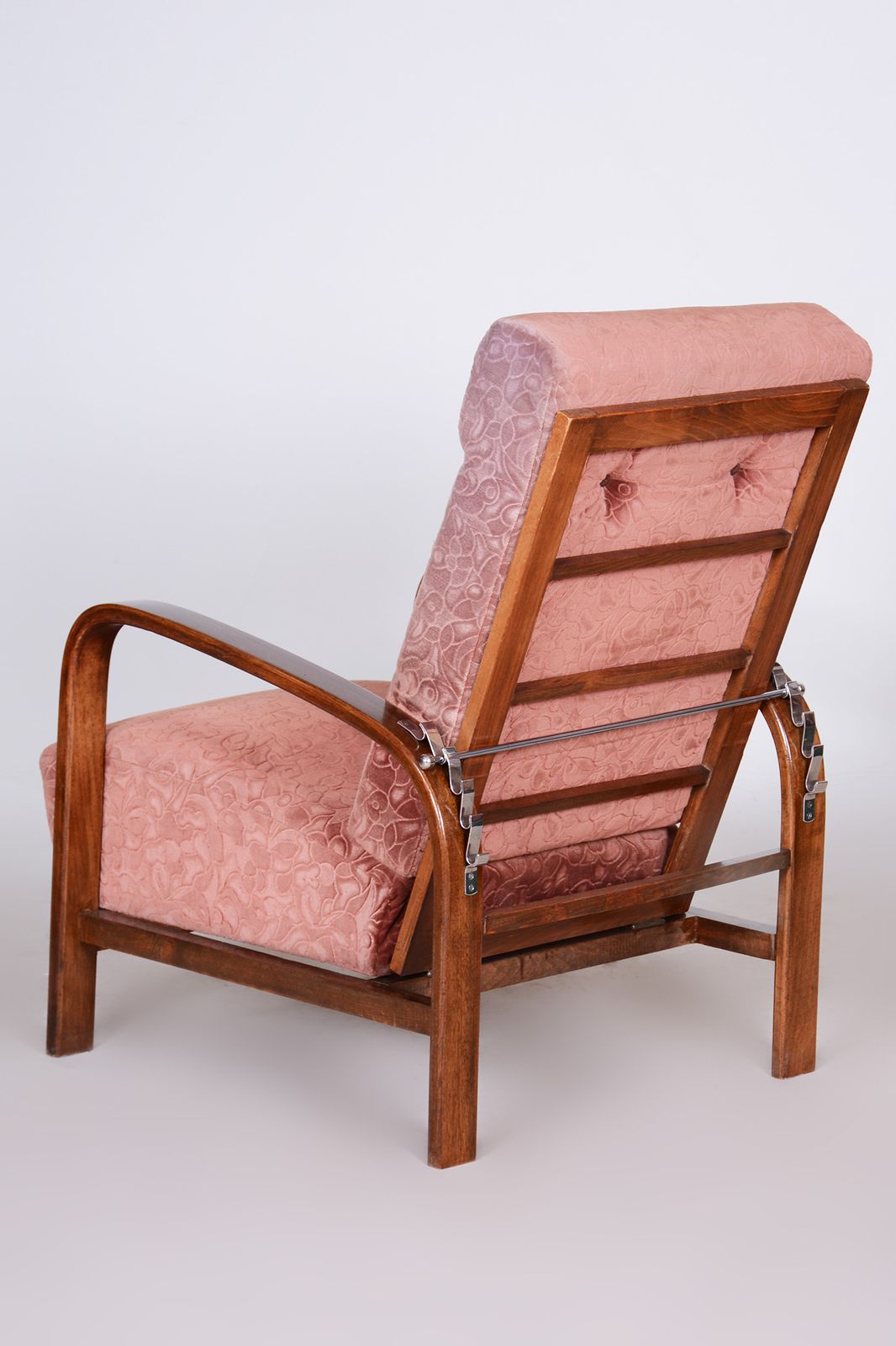 Restored Art Deco Positioning Armchair, Beech Solid Wood With Walnut Veneer, 1930s, Czechia photo vintage