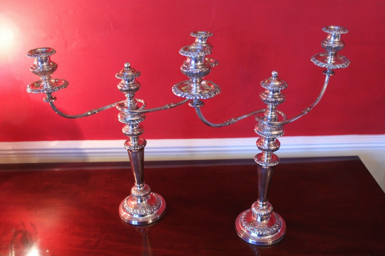 A Magnificent Pair Of Old Sheffield Plate Candelabra photo vintage