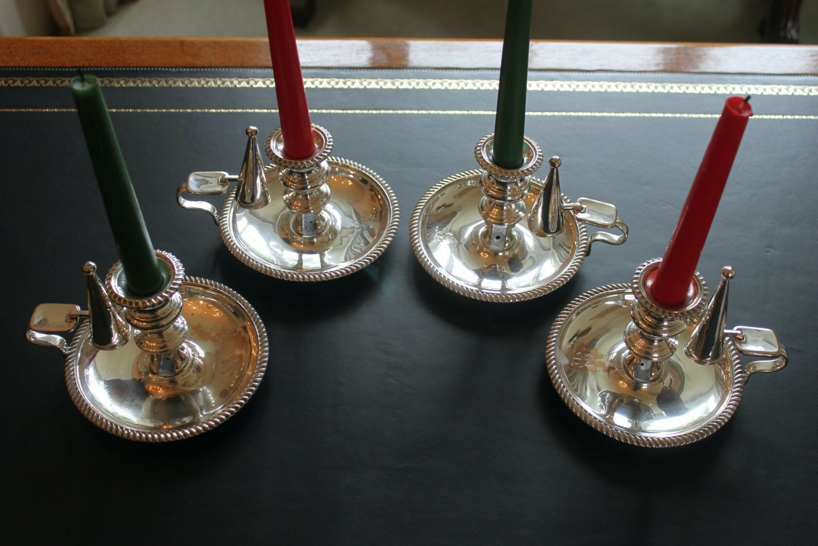 A Rare Set Of Four Early 19th Century Silver Plated Chamber Sticks