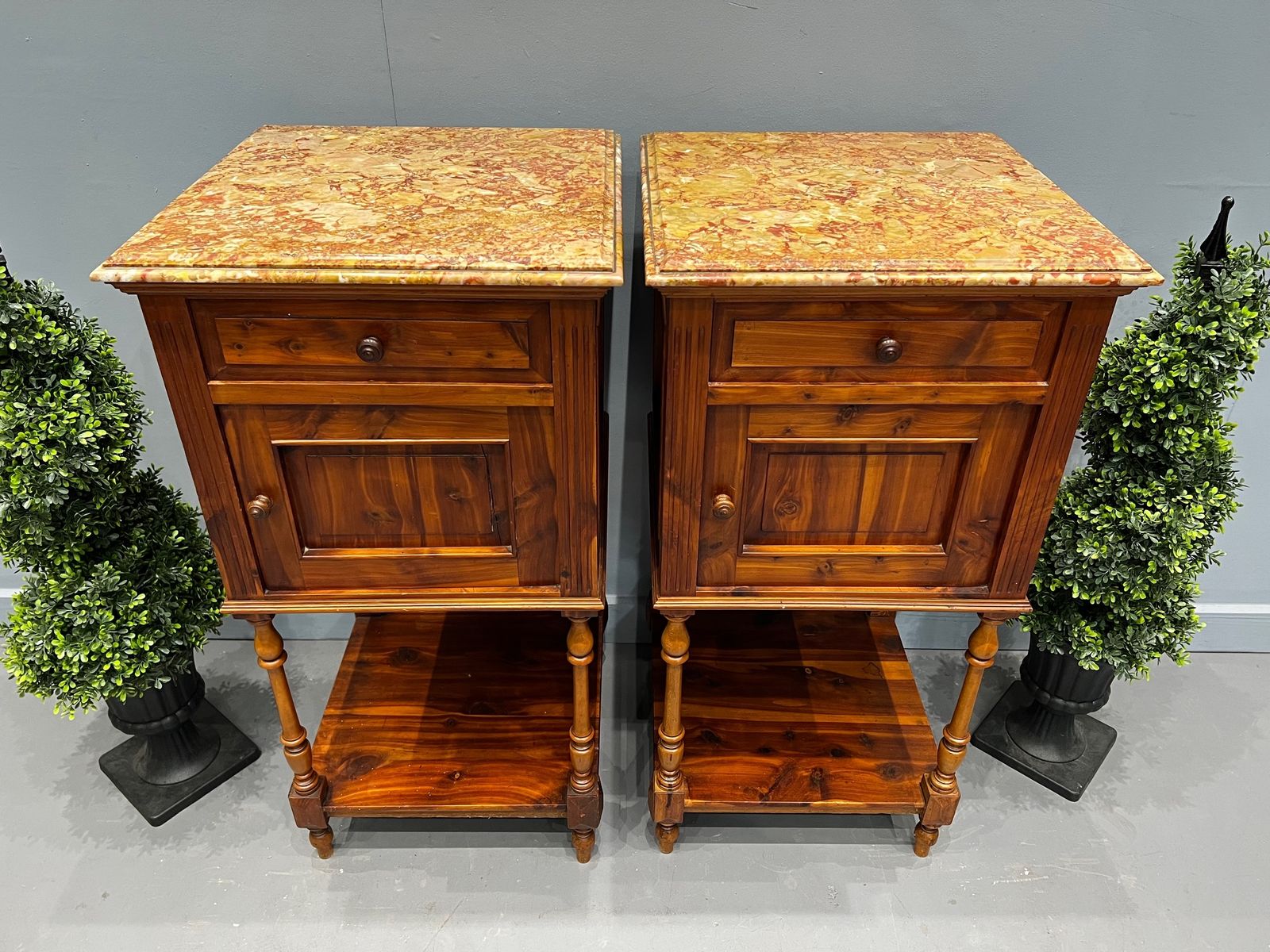 Pair Of Stunning Marble Top Bedide Cabinets