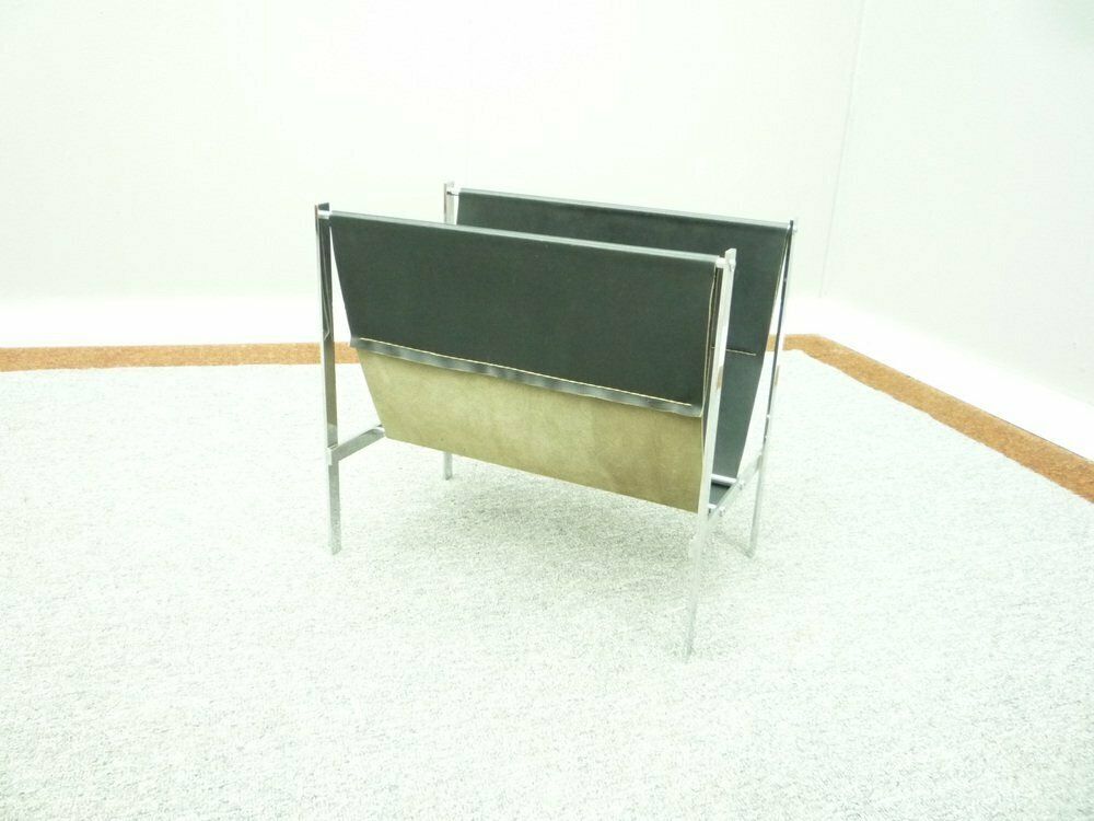 Chrome And Leather Magazine Rack, 1960s photo for sale