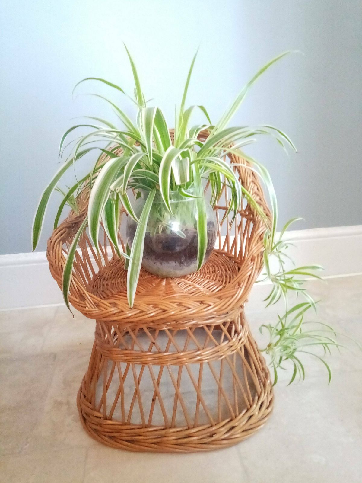 60s/70's Childs Bamboo Wicker Seat/ Chair / Indoor Wicker Planter /Rattan Plant Stand /Wicker Dolls Chair /Photo Prop photo furniture