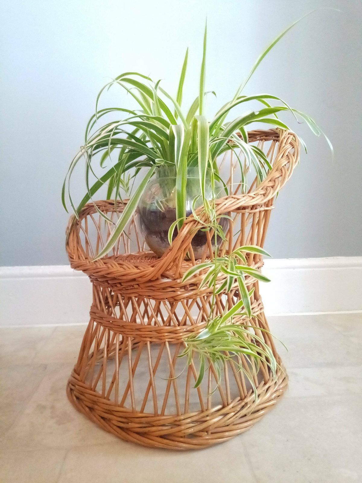 60s/70's Childs Bamboo Wicker Seat/ Chair / Indoor Wicker Planter /Rattan Plant Stand /Wicker Dolls Chair /Photo Prop photo for sale