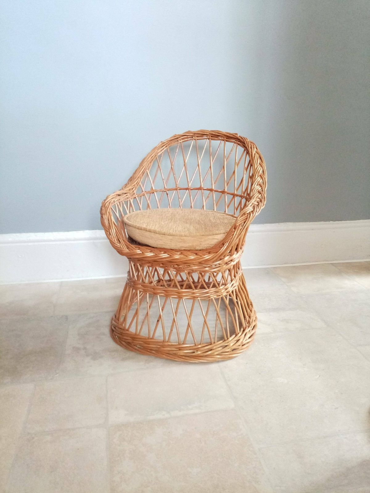 photo furniture 60s/70's Childs Bamboo Wicker Seat/ Chair / Indoor Wicker Planter /Rattan Plant Stand /Wicker Dolls Chair /Photo Prop