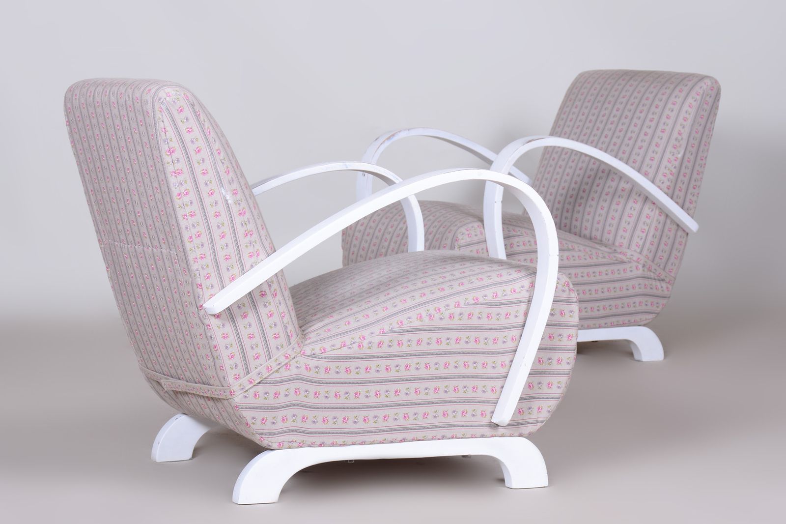 photo for sale Original Pair Of White Art Deco Beech Armchairs, Czechia, 1930s