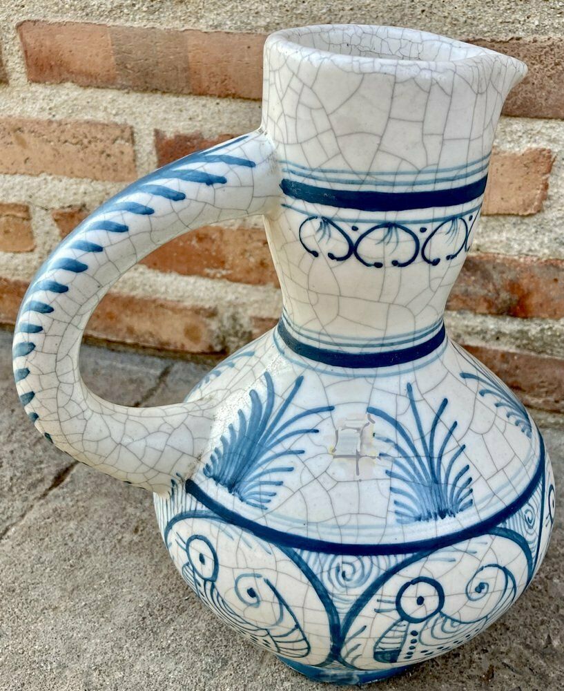 Mid Century Vase In White And Blue Ceramic, 1970s photo vintage