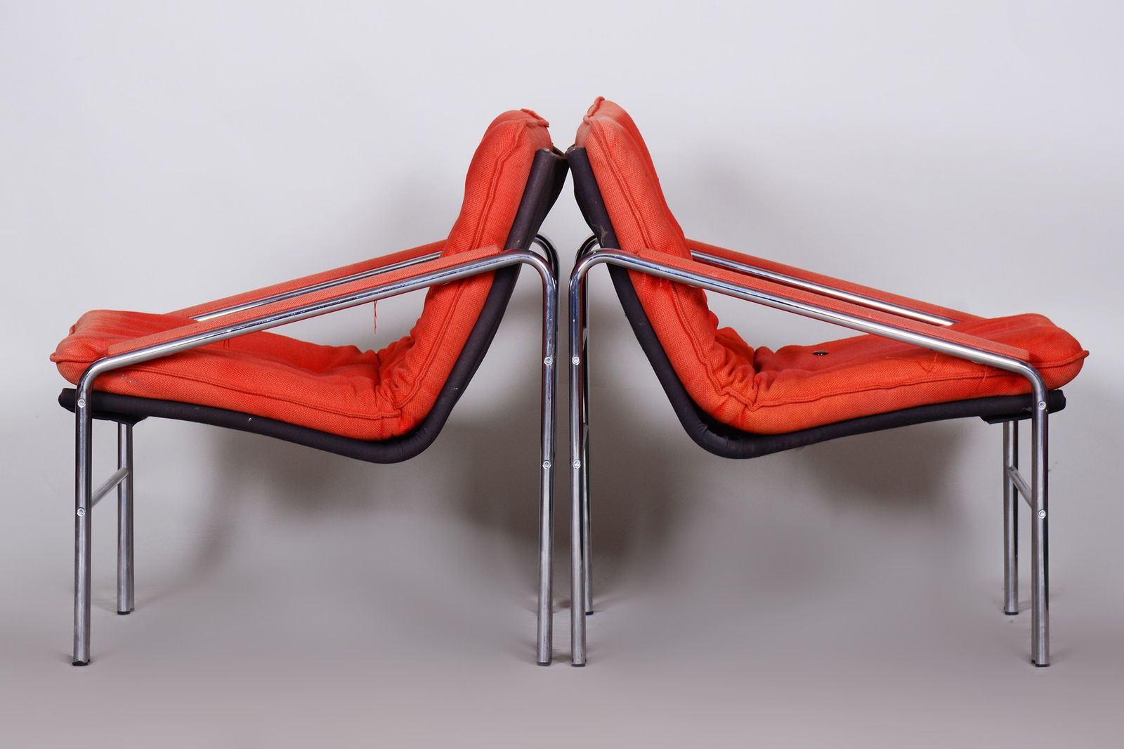 Original Pair Of Mid Century Armchairs, Very Well Preserved, Chrome Plated Steel, Czechia, 1960s photo 950.0
