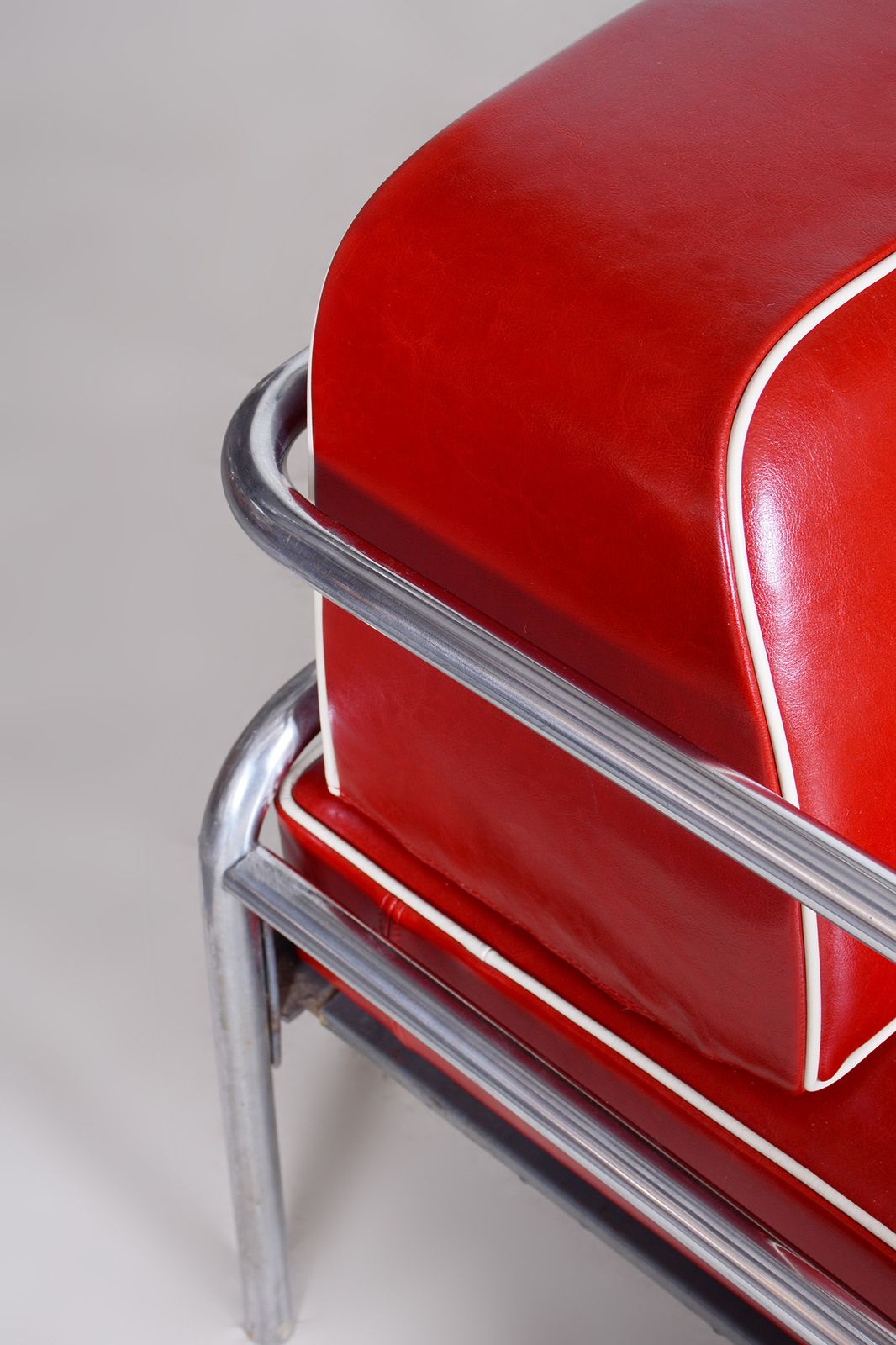 photo for sale Fully Restored Red Bauhaus Sofa, High Quality Leather, Tubular Chrome, 1930s