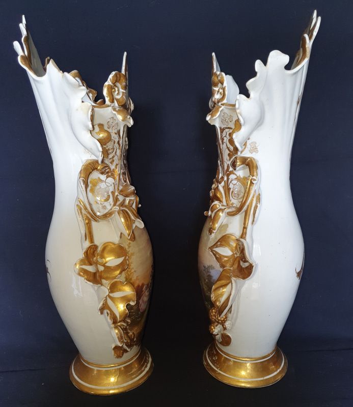 Pair Of Large Ornamental Vases In Paris Porcelain Xixth   60cm photo vintage