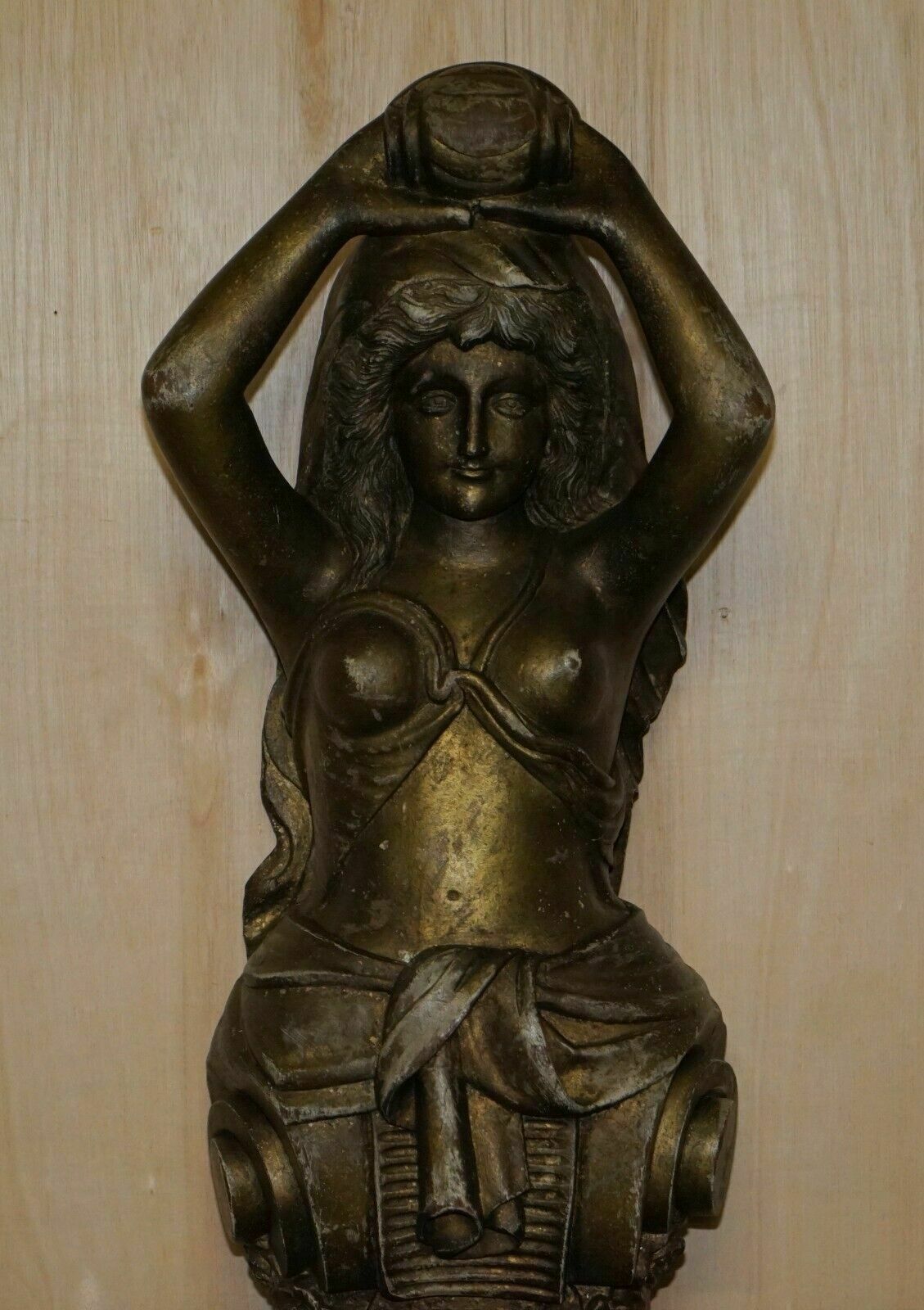 Antique Italian Circa 1880 Hand Carved Gold Giltwood Caryatid Herm Statue photo furniture
