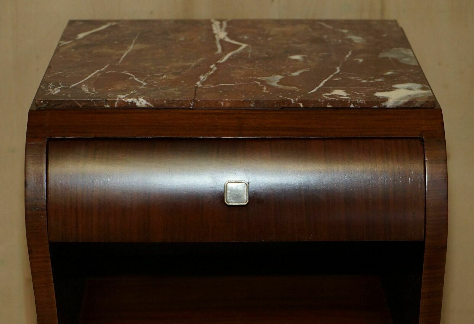 Fine Pair Of Antique French Art Deco Mahogany & Marble Topped Bedside Tables photo Furniture