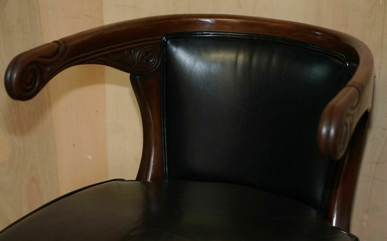 Antique Original Regency 1815 Black Leather Mahogany Horseshoe Office Desk Chair photo Furniture