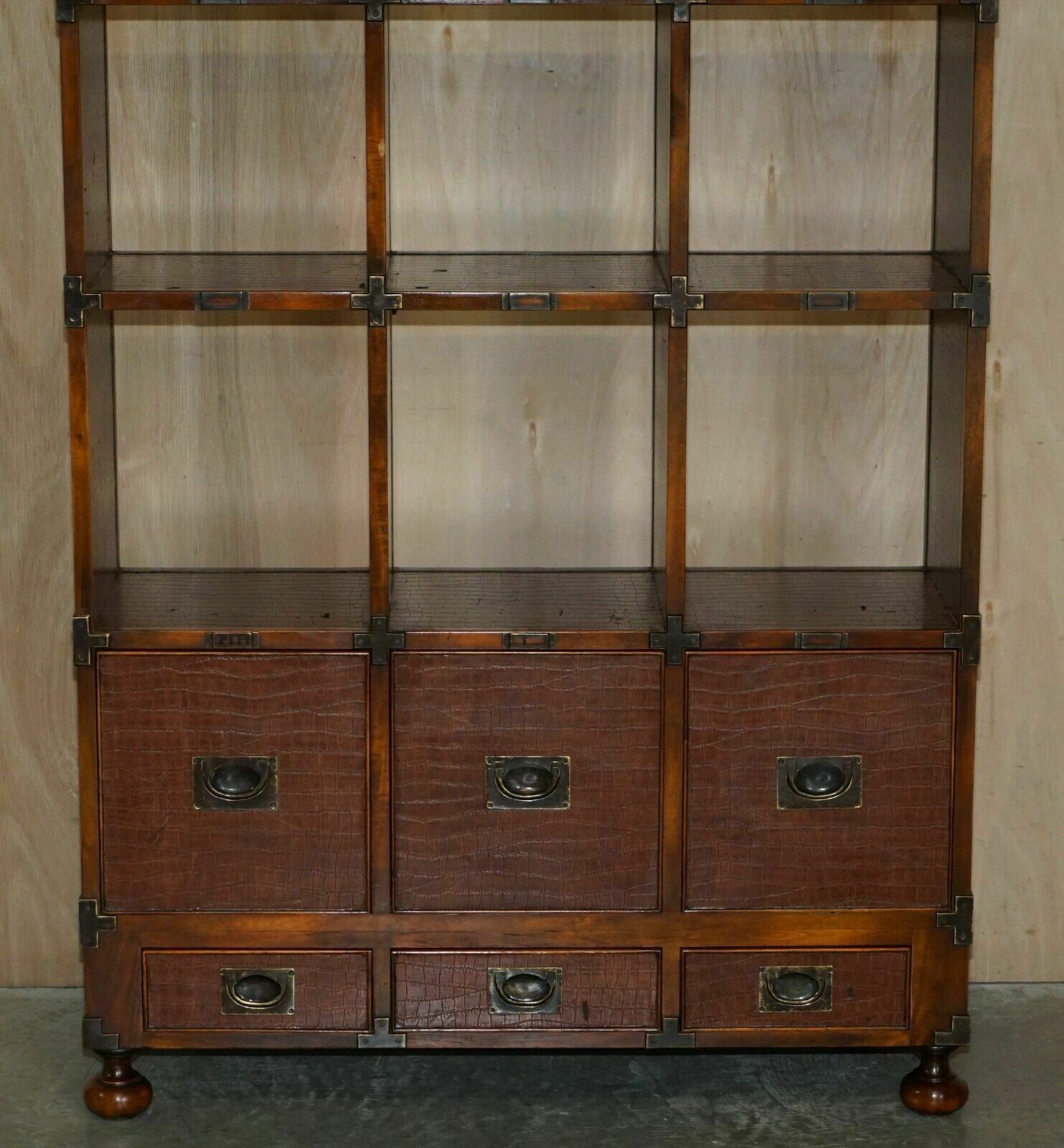 Pair Of Crocodile Leather Open Library Bookcases With Drawers & Record Slots photo 3950.0