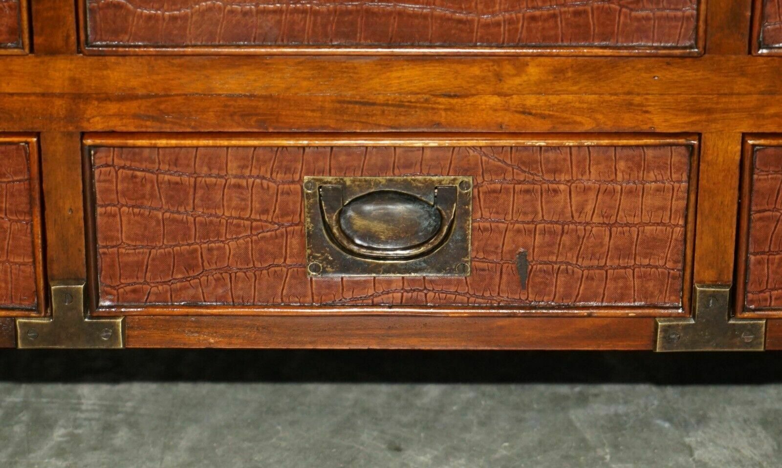 Pair Of Crocodile Leather Open Library Bookcases With Drawers & Record Slots photo buy