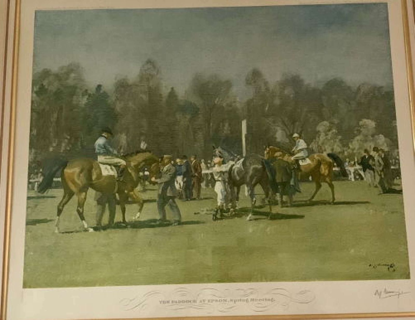 Sir Alfred Munnings, "The Paddock Epsom At The Spring Meeting", 1953, Artists Proof, Signed photo Art