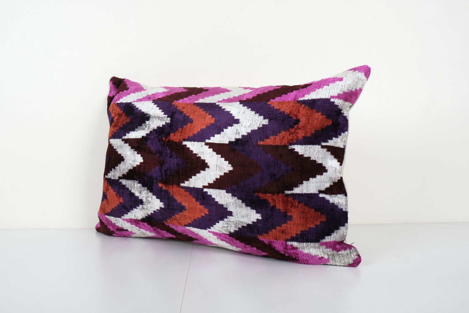 Silk Ikat Velvet Lumbar Pillow Cover   Ethnic Decorative Pillow   Colorful Velvet Ikat Pillow 16'' X 24'' photo for sale