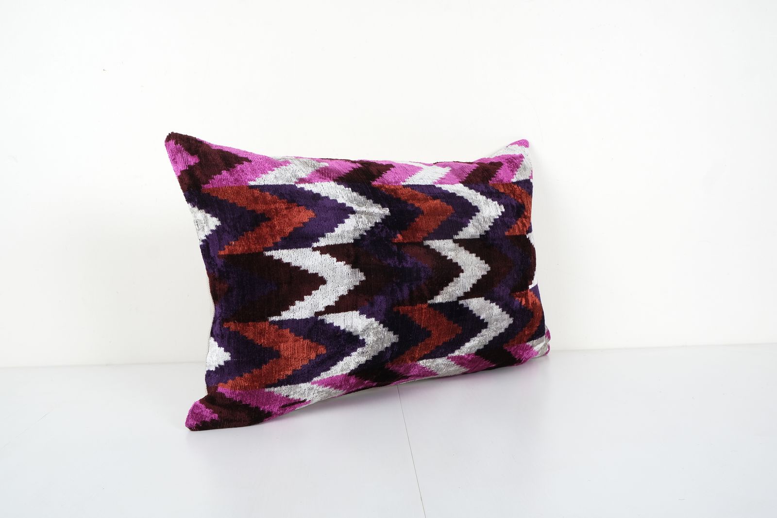 Silk Ikat Velvet Lumbar Pillow Cover   Ethnic Decorative Pillow   Colorful Velvet Ikat Pillow 16'' X 24'' photo Textiles
