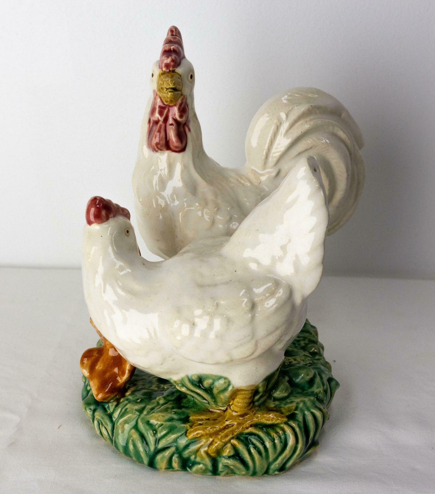 French Ceramic Barbotine Chicken Family Chicken And Chicks Group, Circa 1900 C photo for sale