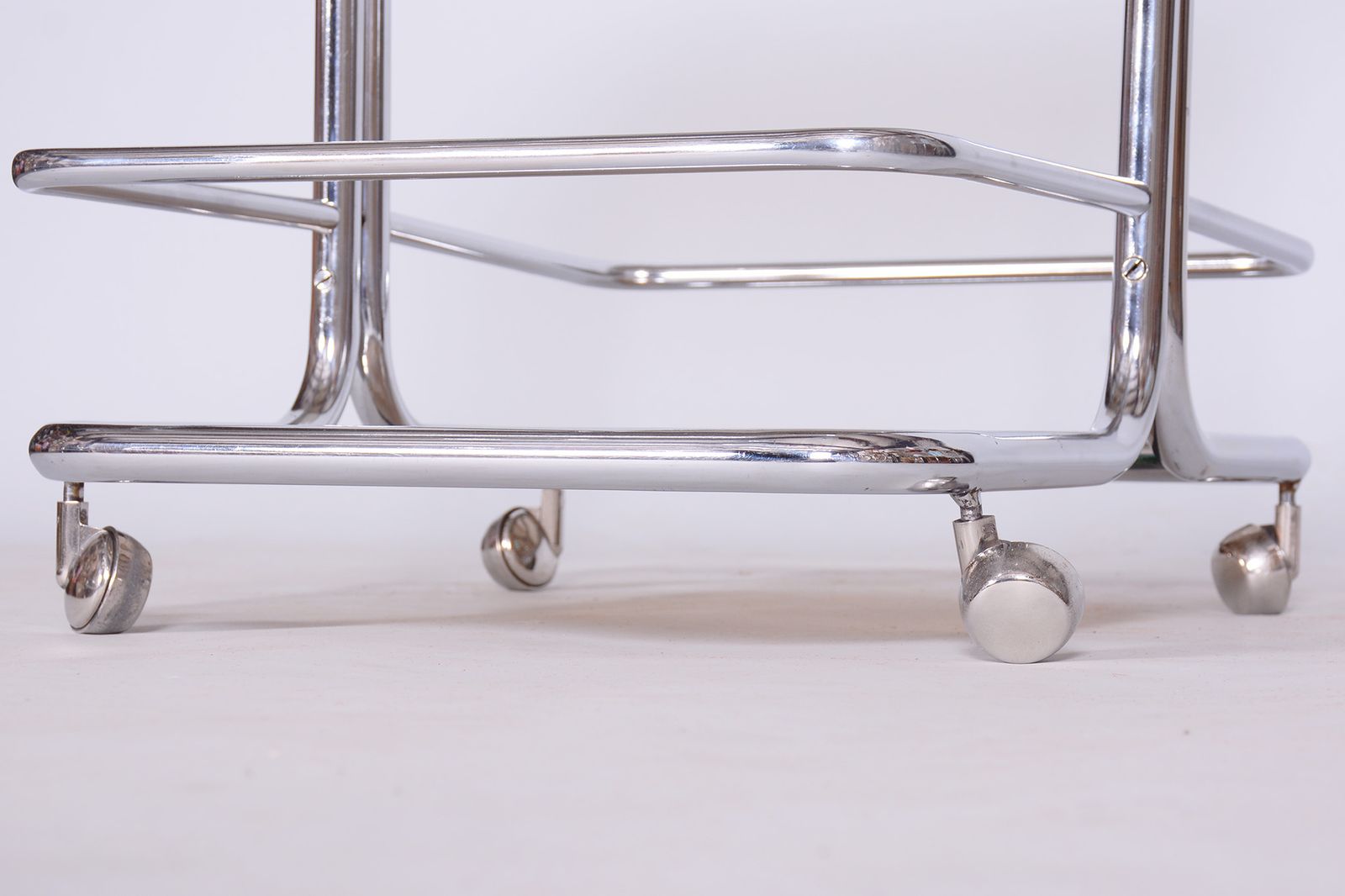 photo furniture Original Mid Century Chrome Serving Trolley, Smoked Glass, Chrome Plated Steel, 1960s, Czechia