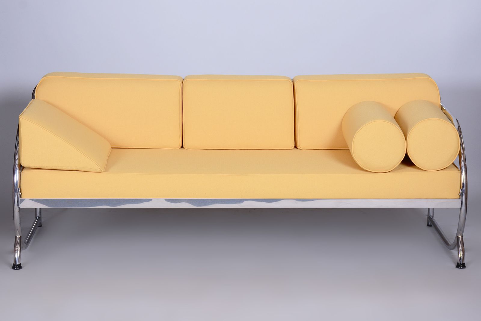 Fully Restored Bauhaus Yellow High Quality Leather Tubular Chrome Sofa, Robert Slezák, Czechia, 1930s photo Furniture