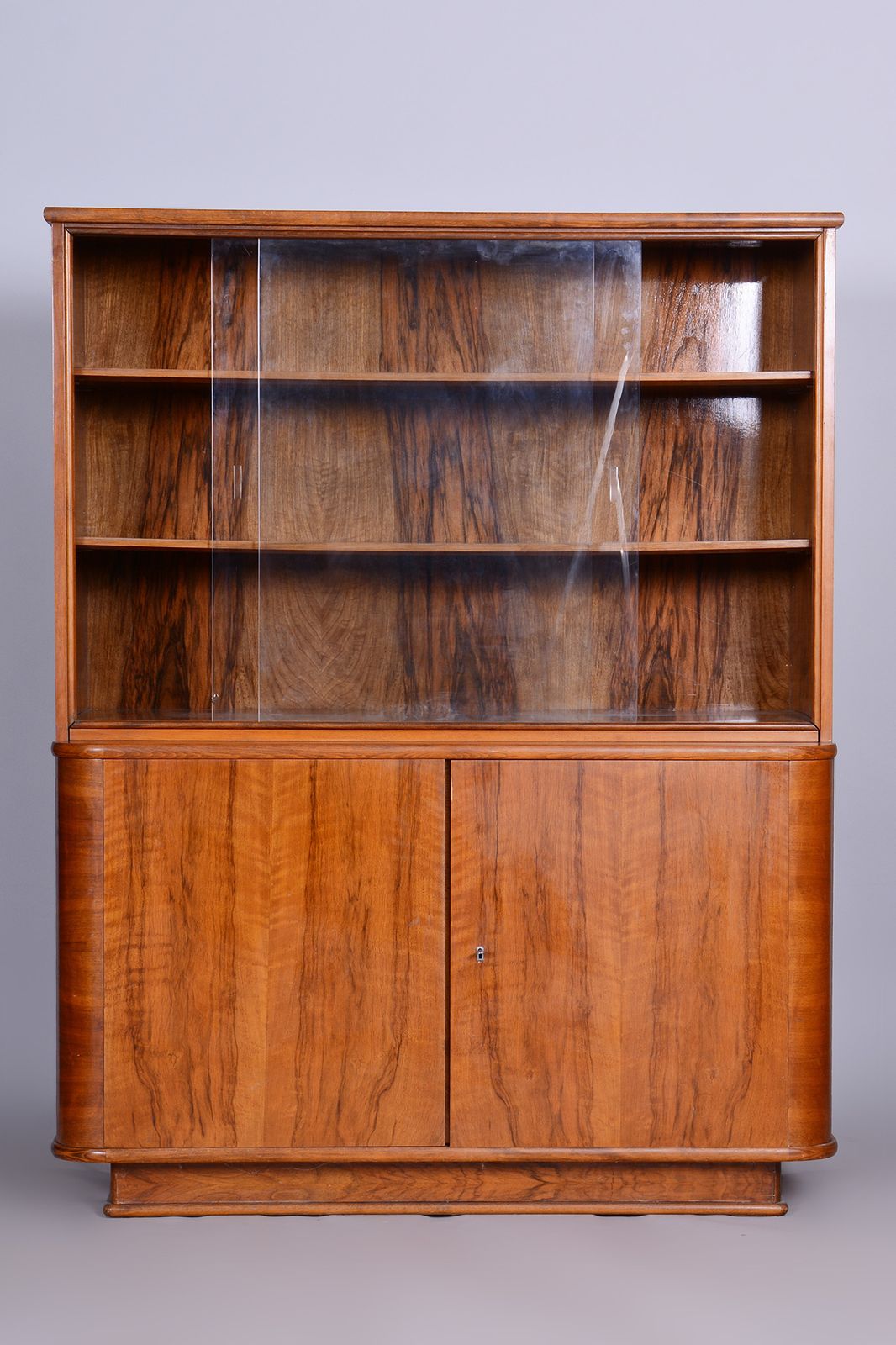 Art Deco Walnut Bookcase, Well Preserved Original Condition, Czechia, 1950s photo Furniture
