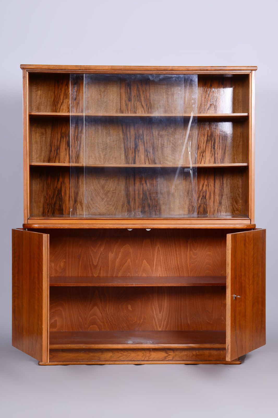 Art Deco Walnut Bookcase, Well Preserved Original Condition, Czechia, 1950s photo buy
