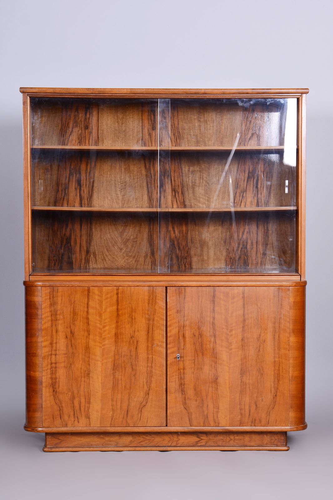 photo furniture Art Deco Walnut Bookcase, Well Preserved Original Condition, Czechia, 1950s