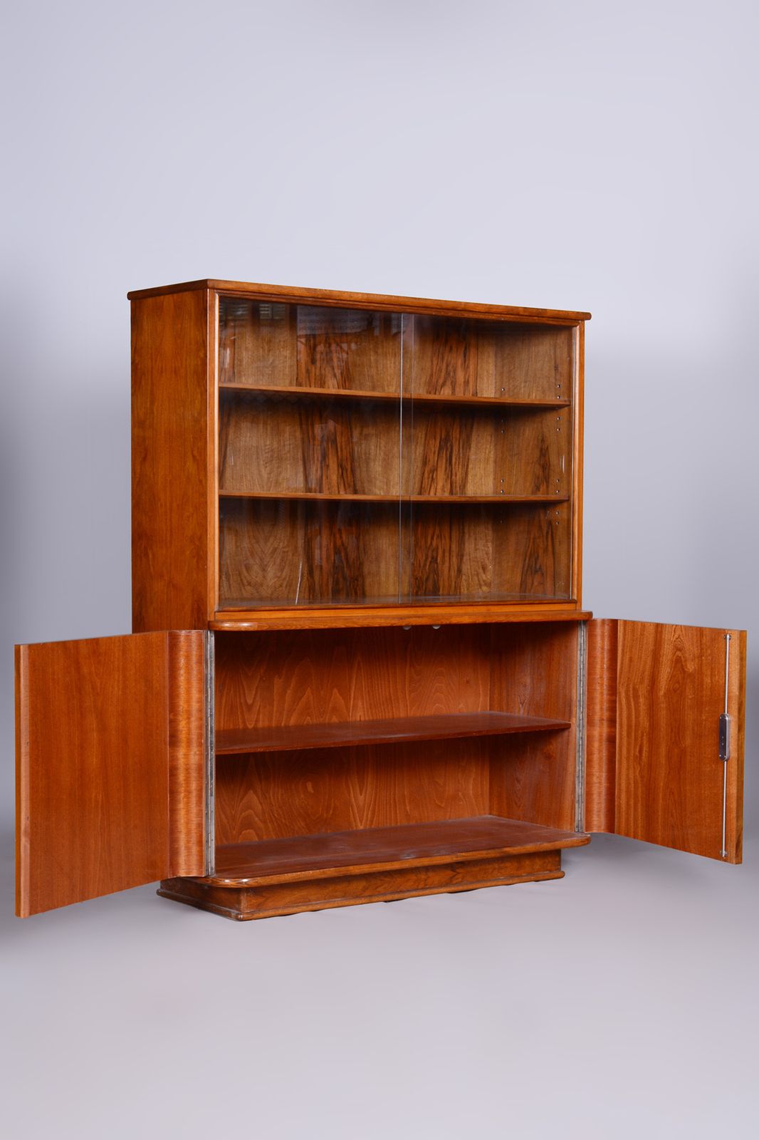 Furniture Art Deco Walnut Bookcase, Well Preserved Original Condition, Czechia, 1950s photo