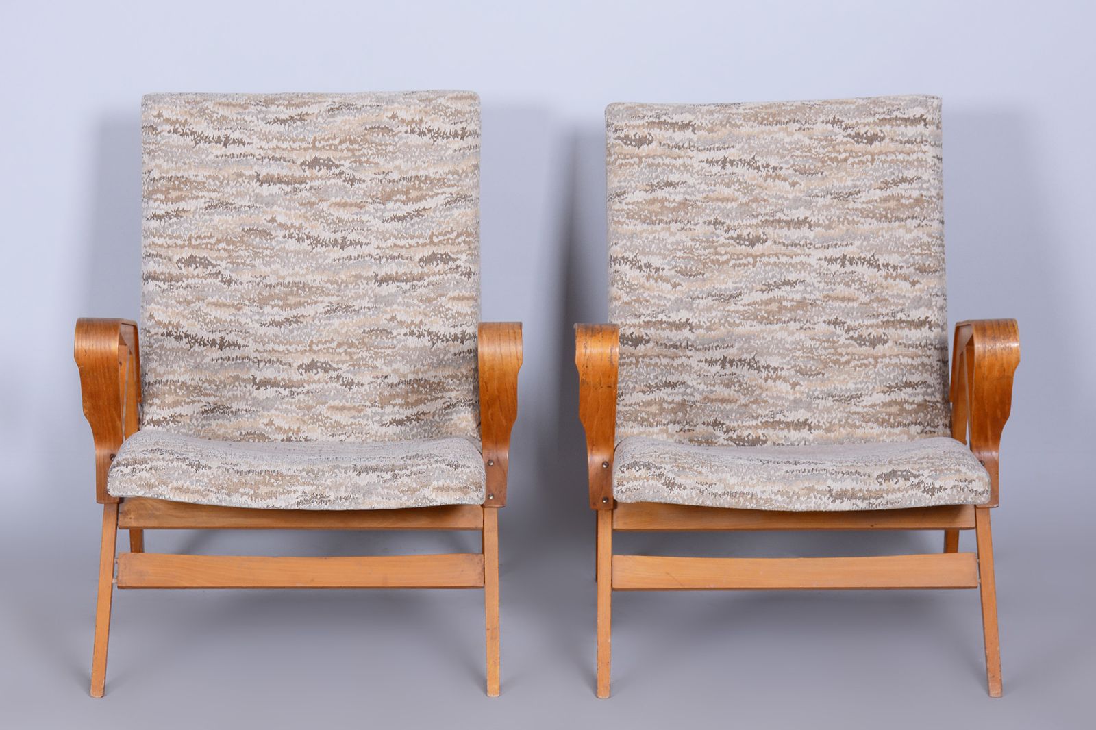 Pair Of Original Mid Century Beech Armchairs, Tatra Pravenec, Czechia, 1950s photo for sale