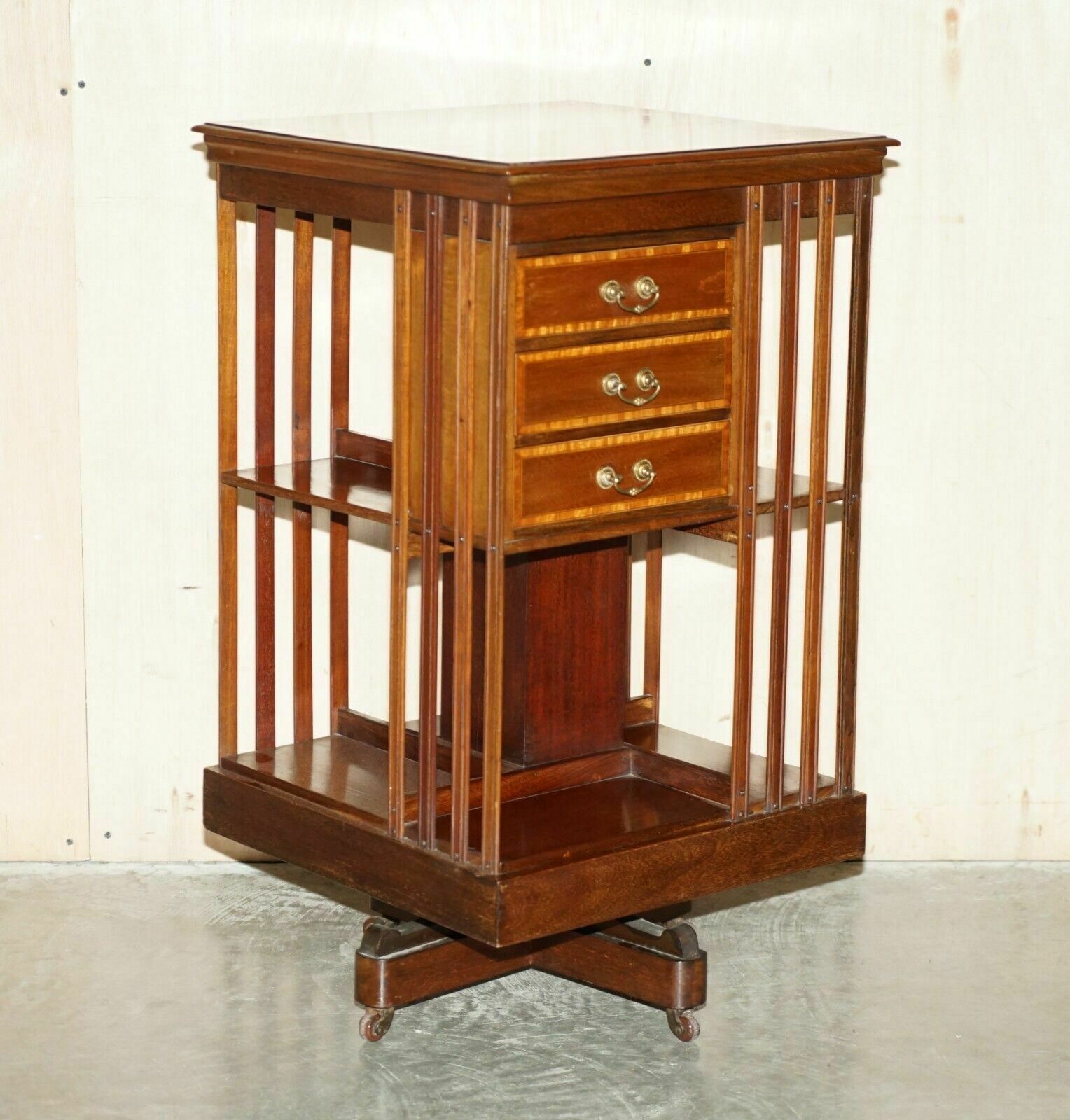 Fully Restored Antique Victorian Walnut Revolving Bookcase Book Table Drawers photo furniture
